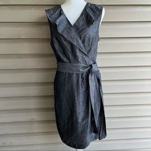 [Donna Morgan] Linen Blend Gray Faux Wrap Dress - Size 16